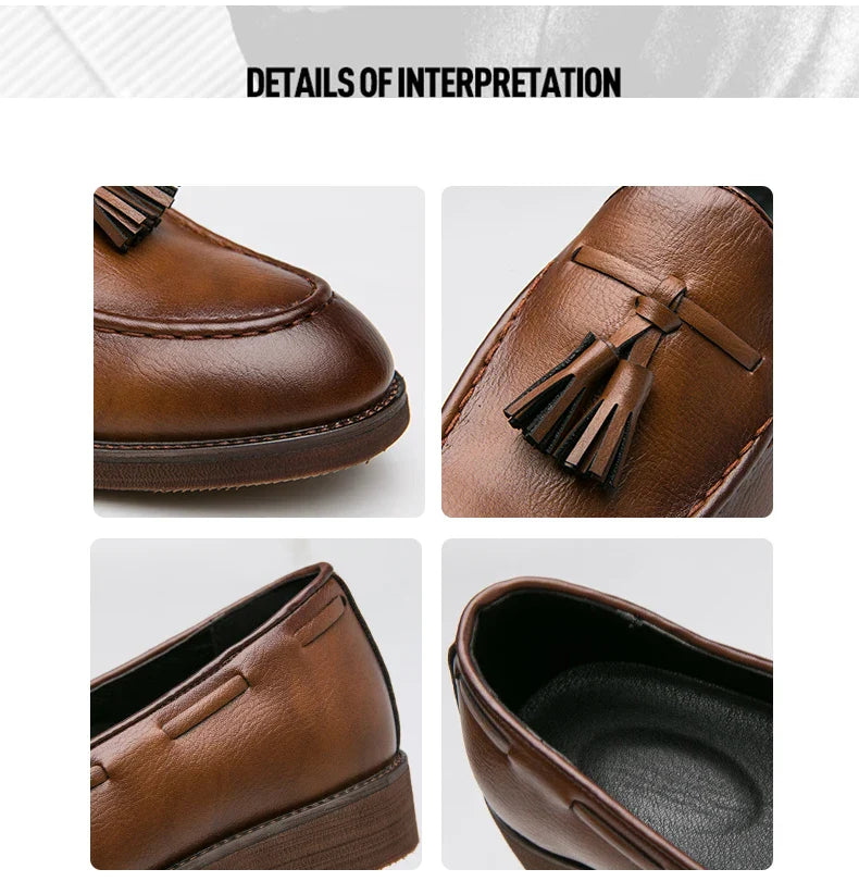 New high quality pointed casual leather shoes men's wedding shoes Bullock fringe a slip-on beef sole stylist fashion shoes