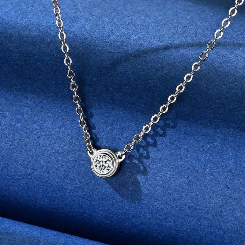 3MM 0.1CT Moissanite Necklace Original 925 Sterling Silver Pendant Necklaces  For Women Delicate Neck Jewellry Gift