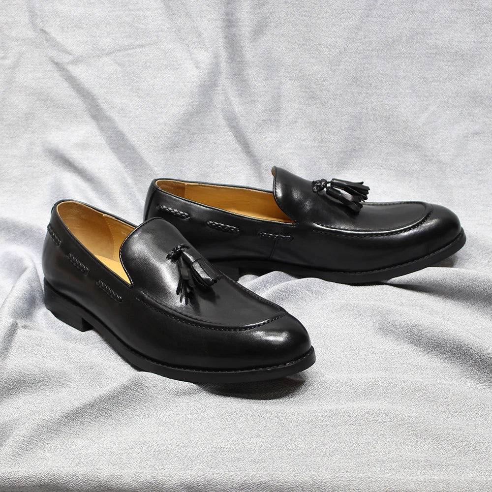 Italian Style Men's Loafers Tassel Genuine Cow Leather Comfortable Slip on Wedding Party Office Dress Shoes for Men Casual Shoes