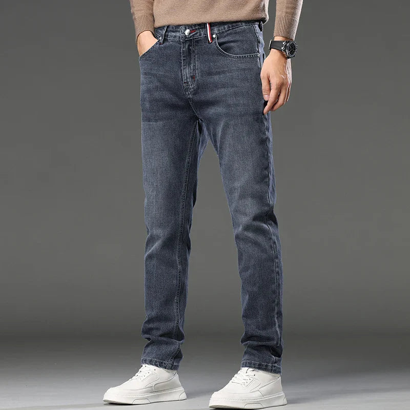2026 New Men's Slim Fit Straight Leg Jeans European Style Versatile Business Casual Stretchy Long Pants