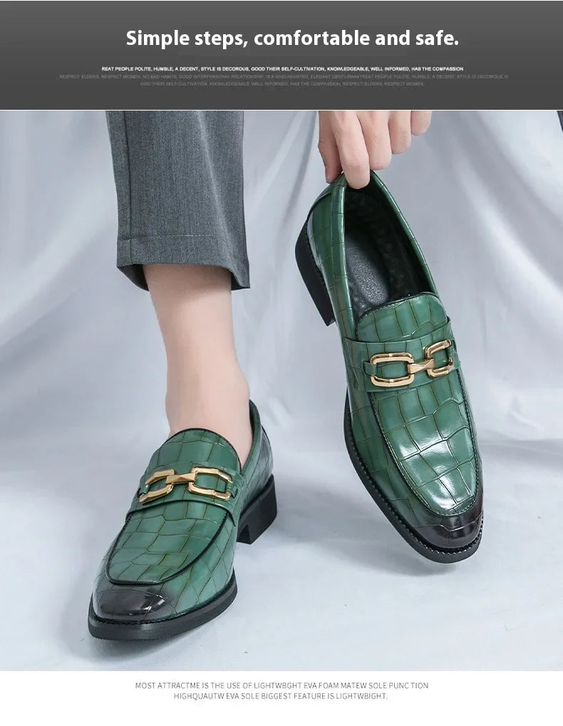 46 plus-size Metal Pressed Floral Loafers 2024 new merchant leather shoes men's casual pressed plaid leather pointy