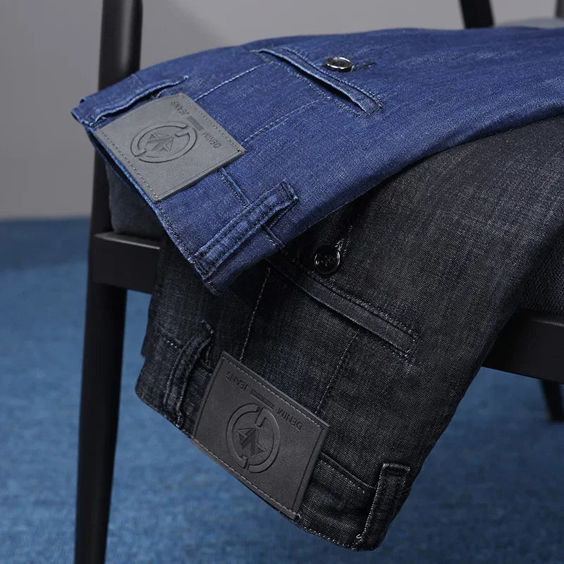 Modal Fabric Spring Summer Men's Black Thin Straight Jeans Classic Style Business Fashion Stretch Loose Jeans Male Brand