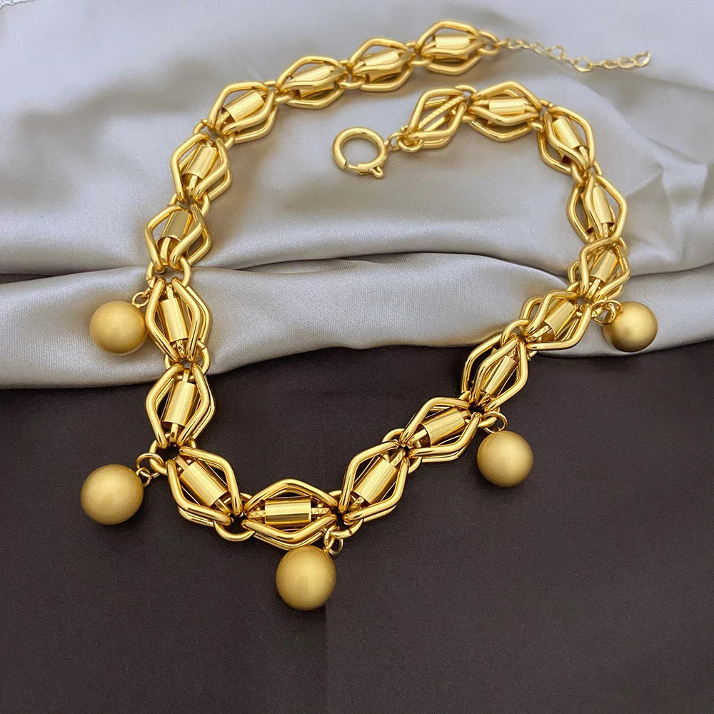 Dubai Nigeria Jewelry Set For Women Classic Design Beads Necklace Earrings Ring Bracelet 18K Gold Plated 4Pcs Set Jewelry