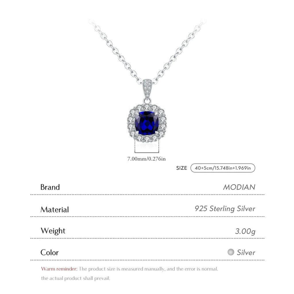 925 Sterling Silver Elegant Luxury Geometric Royal Blue Zirconia Pendant Necklaces For Women Anniversary Fine Jewelry
