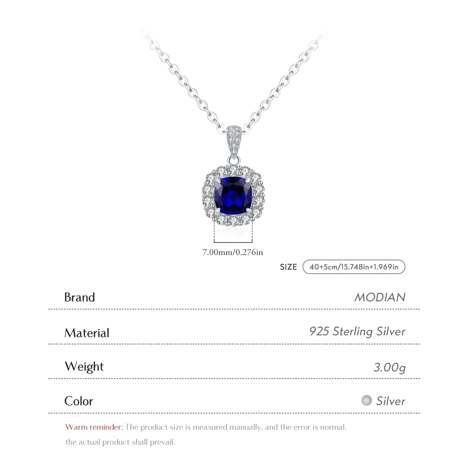 925 Sterling Silver Elegant Luxury Geometric Royal Blue Zirconia Pendant Necklaces For Women Anniversary Fine Jewelry