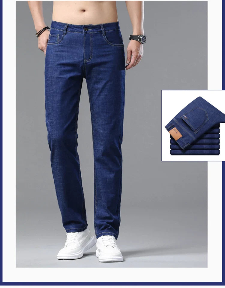 2025 Spring Summer Thin Classic Men's Business Jeans Stretch Trousers Casual Straight Denim Pants  Brand Male Clothing 28-40
