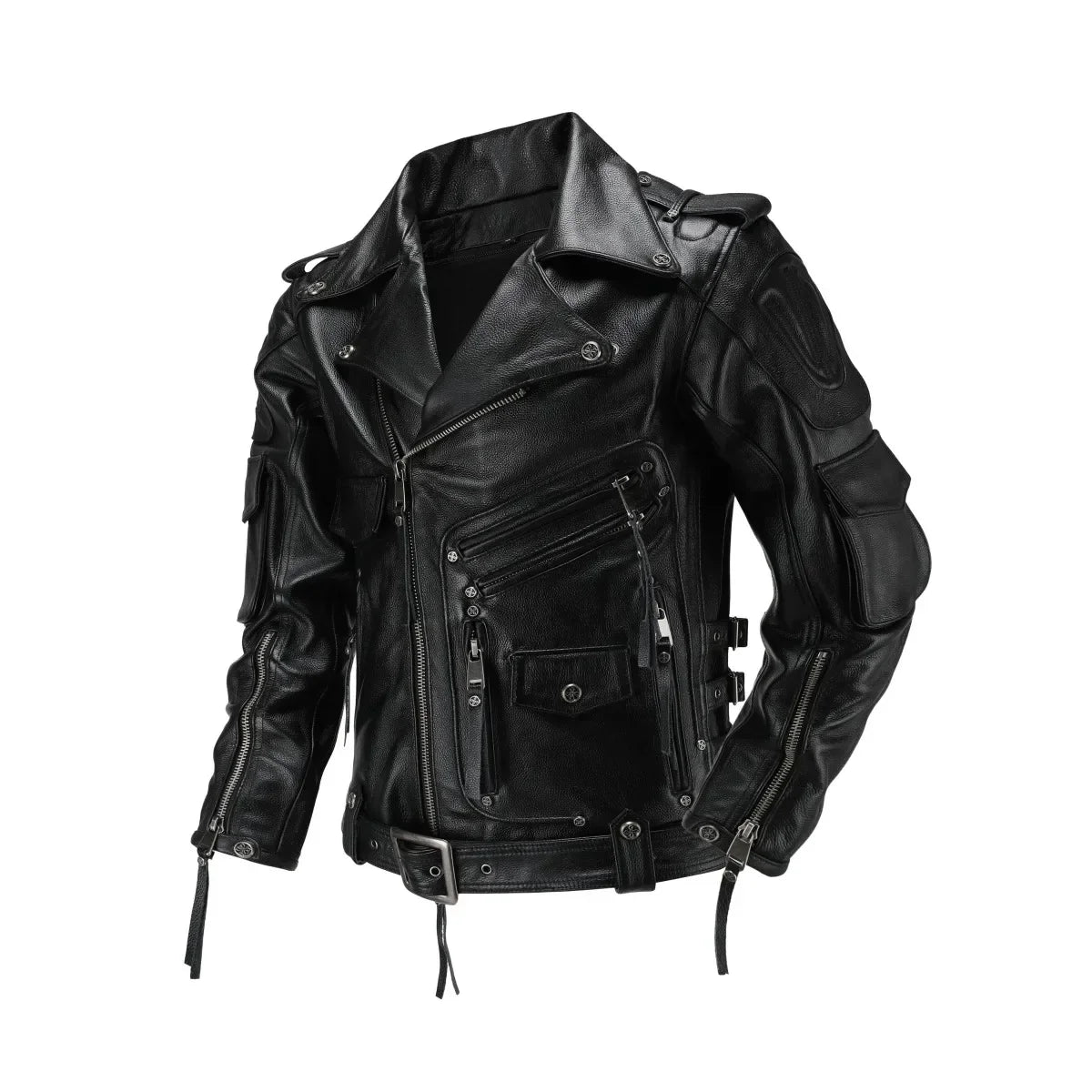 Men's Natural Leather Motorcycle Jacket Top Layer Causal Vintage Retro Moto Suit Leather Coat  Dropshipping Factory