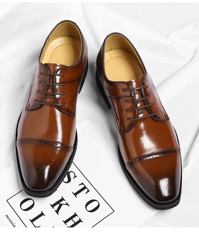 Men's Big Size 39-48 Black Leather Cap-Toe Oxford Shoes New Formal Business Dress Shoes Male Spring Autumn Wedding Shoe for Man