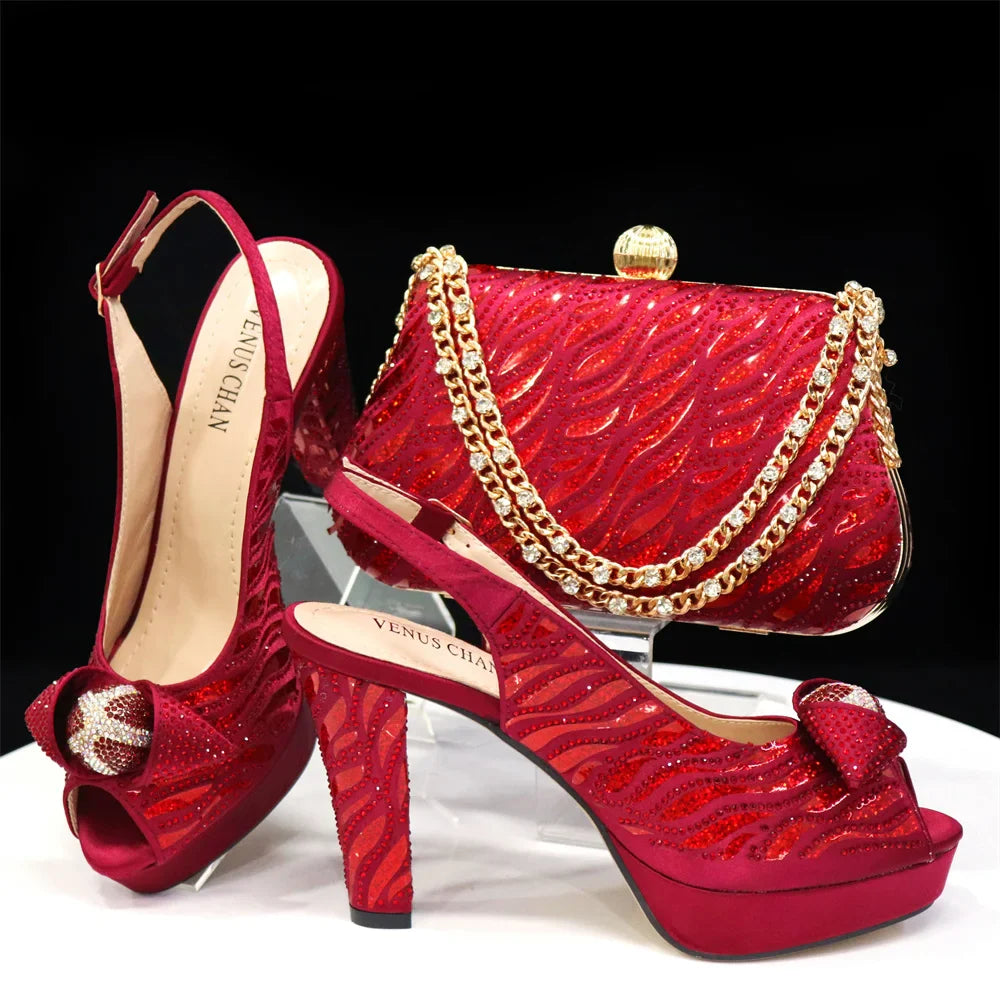 Italian Shoes And Bag Sets For Evening Party With Stones