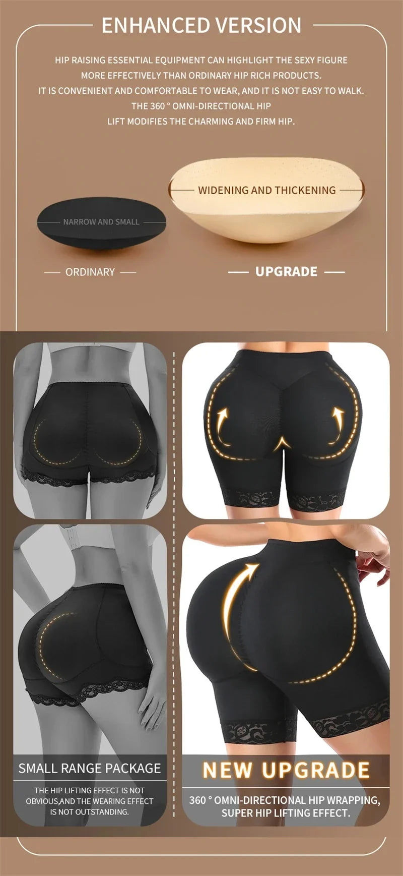 Women Fake Booty Hip Enhancer Fajas Women's Padded Butt Lifter Body Shaper with 2 Sponge Pads Tummy Control Shapewear Panties