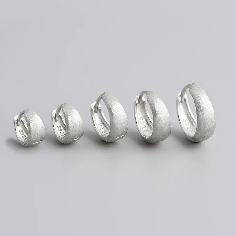 925 Sterling Silver Fine Matte Simple Wide Huggies Gothic Hoop Earrings for Women Unisex Piercing Rock Jewelry Ear Buckle