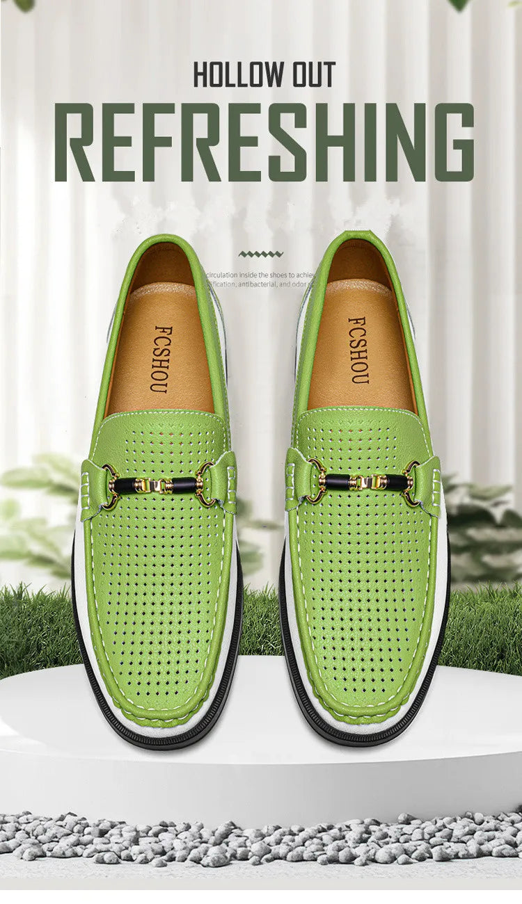 Trendy High Quality Genuine Leather Shoes for Men Summer Breathable Men's Casual Loafers Plus Size 47 Slip-on Driving Shoes Man