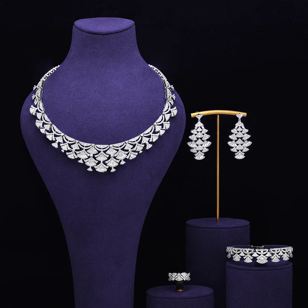 4 pieces of bride zirconia full set of women's party jewelry, luxury Dubai Nigeria CZ luxury crystal wedding necklace set