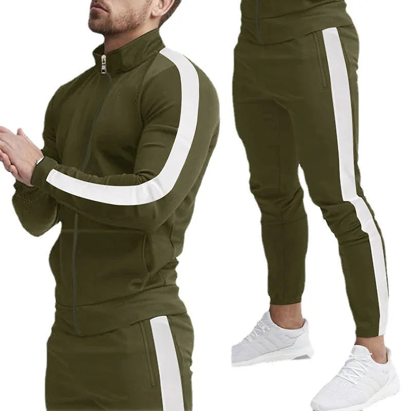 2025 autumn and winter new casual men's sports suits, color matching men's clothing, casual suits hooded trendy sports