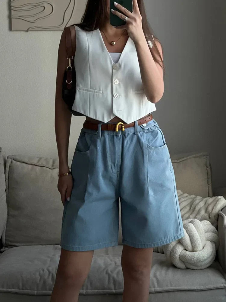 Summer Jean Shorts Women Denim High Waist Black Baggy Short Jeans Summer Pants Women's Bermuda Denim Shorts Wide Leg For Women