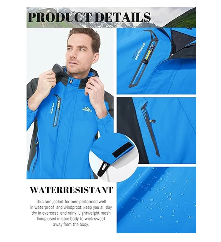 Men Autumn Jacket Camping Hiking Trekking Windbreaker Waterproof With Hood Spring Outdoor Sports Travel Climbing Coats