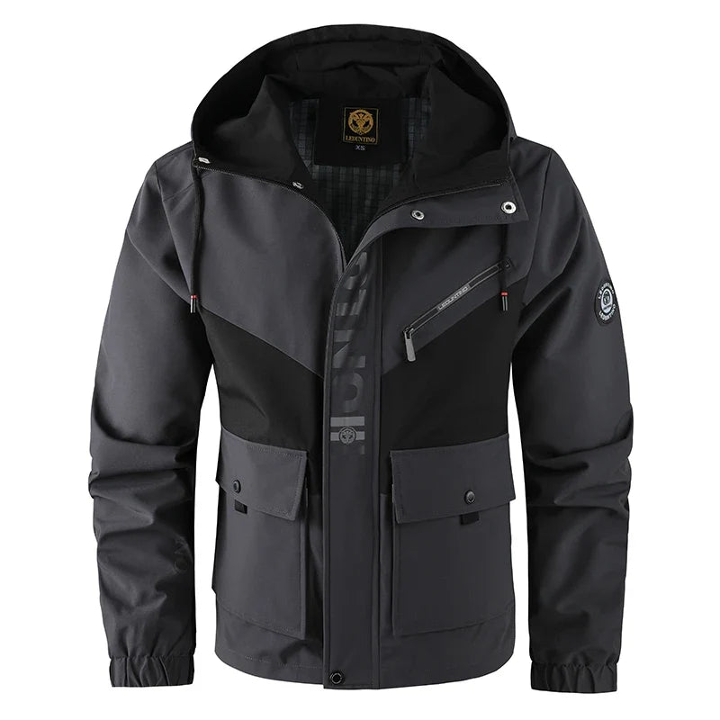 Oversized Color-Block Tactical Jacket - Waterproof, Brand Logo Multi-Pocket, Heavy-Duty for Outdoor Exploration & Daily Fashion