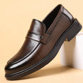 Mens Black Penny Loafers With Perforated Detail Slip On Comfortable Breathable Dress Shoes For Business Office And Summer Wear