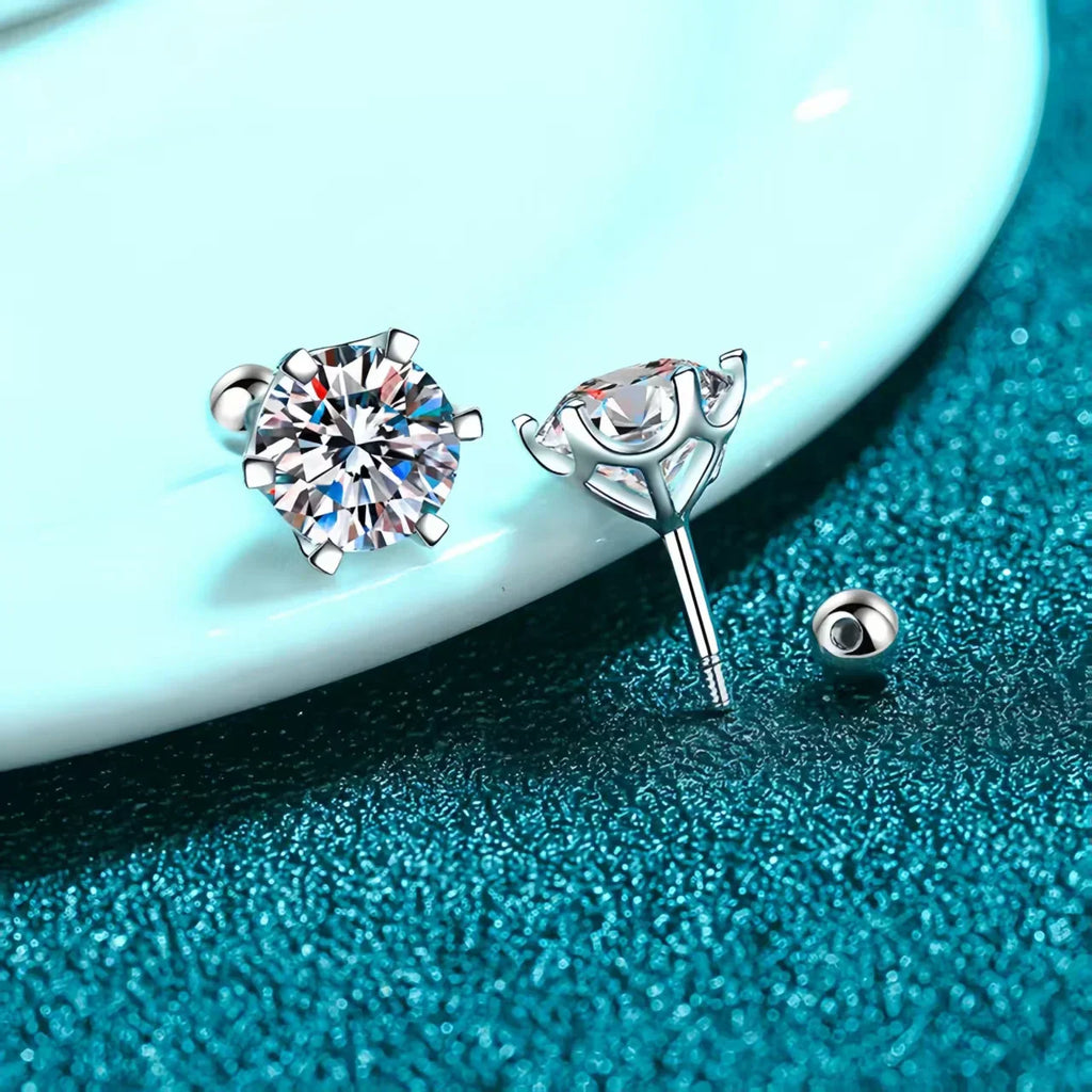 Moissanite Screw Stud Earrings D Color 925 Sterling Silver 6 Prong Diamond Earrings For Women Wedding Fine Jewelry