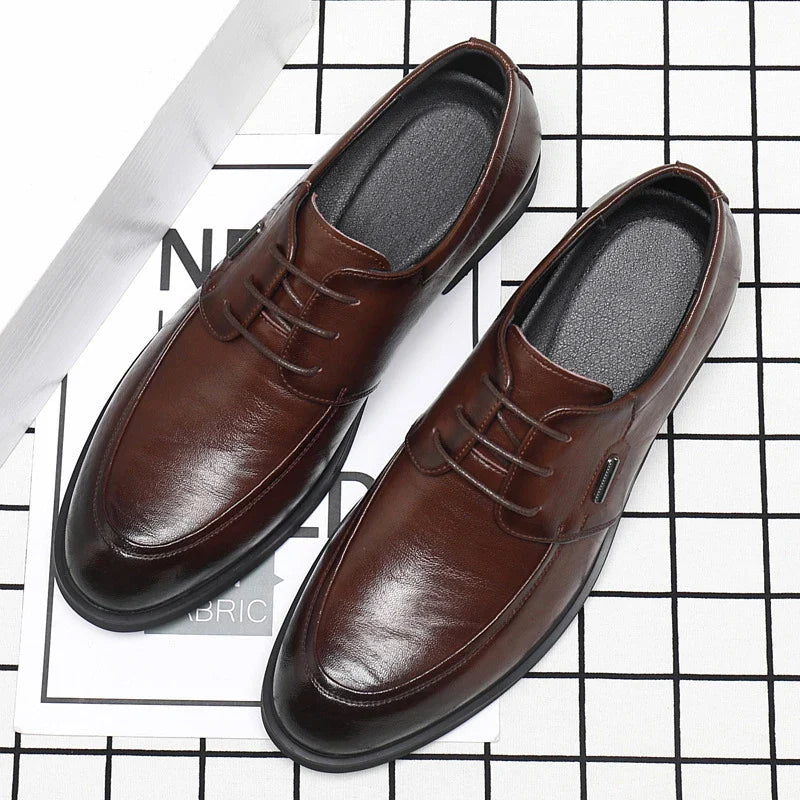 Brown Leather Dress Shoes British Style Lace Up Formal Business Footwear Groom Wedding Shoes Low Top Comfortable Office Shoes