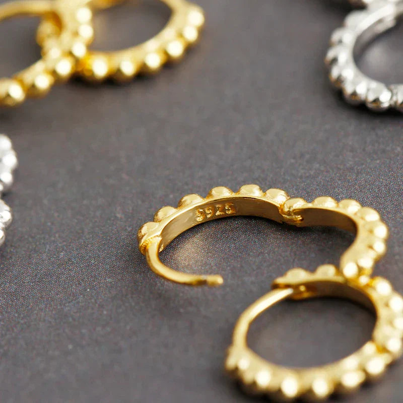 925 Sterling Silver Simple Fashion Glossy Beads Gold Huggies Hoop Earrings for Women Gothic Piercing Jewelry Accessories