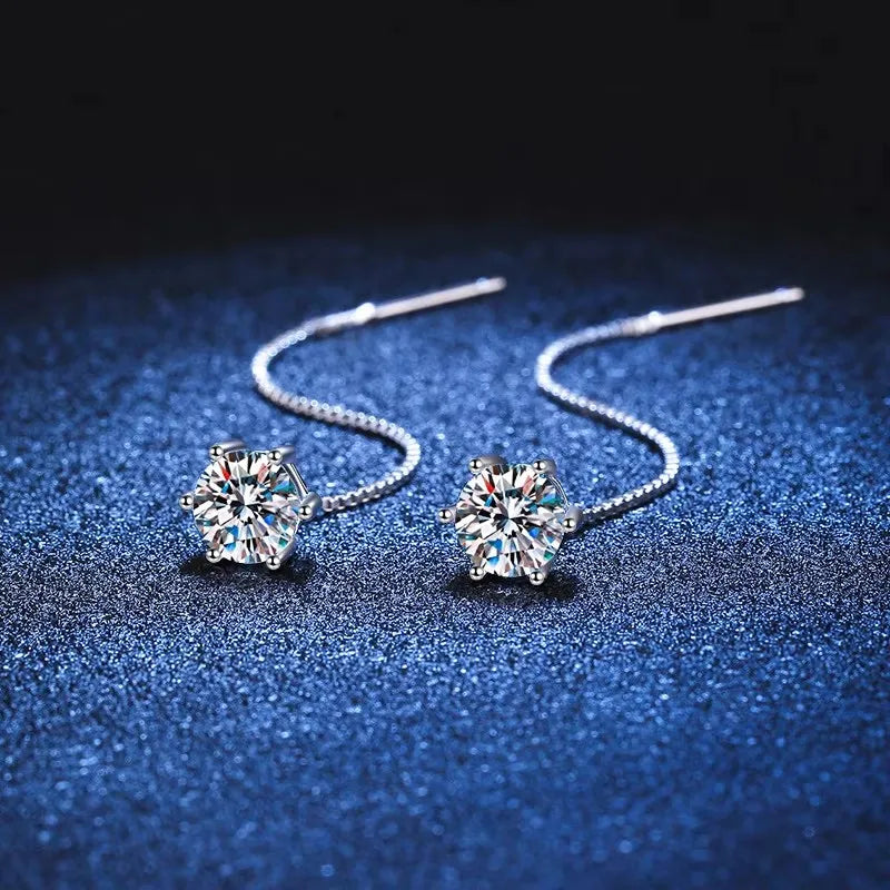 Moissanite Earrings S925 Sterling Silver Plated with White Gold Ear Wire Line Drop Earring Hoop Wedding Fine Jewelry
