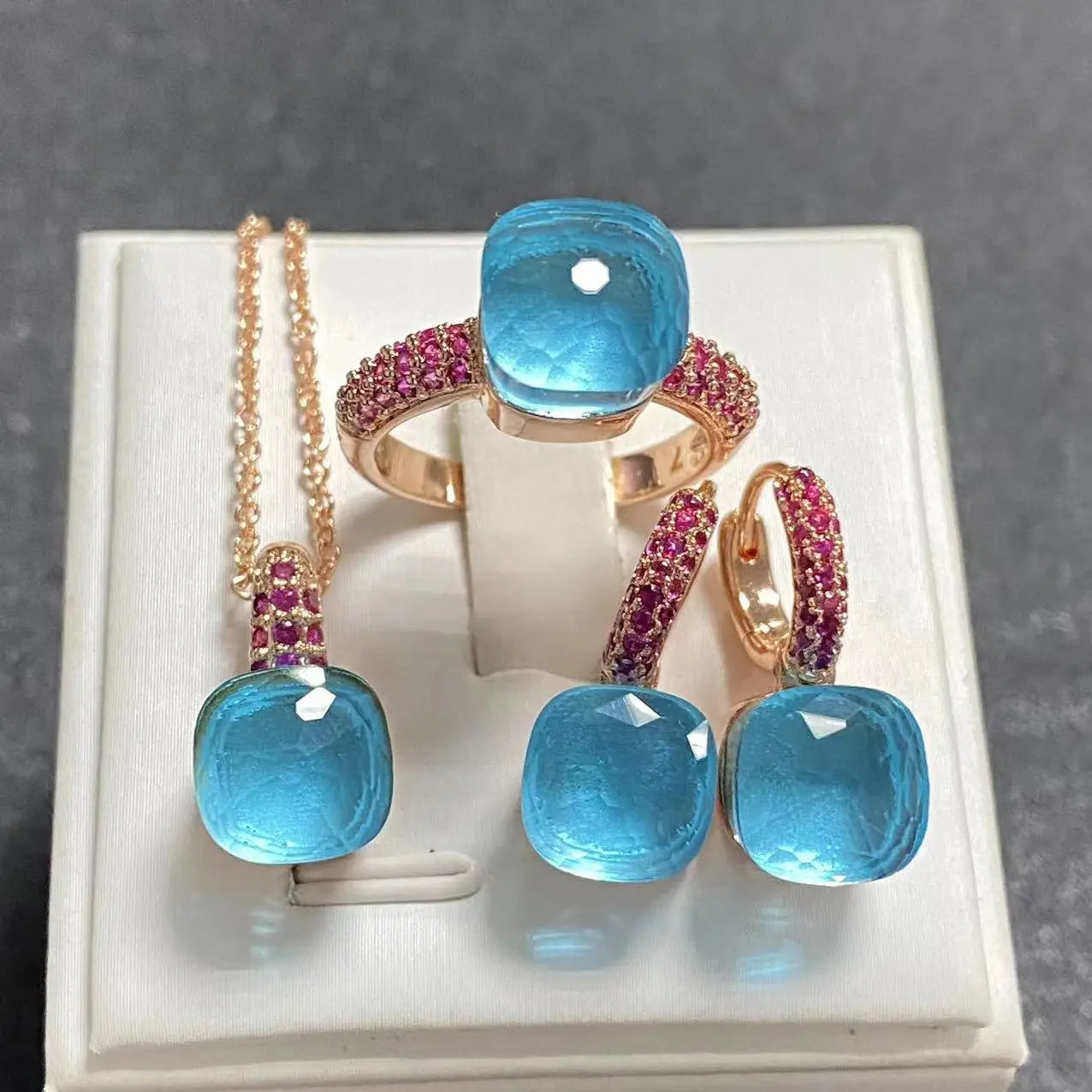 3Pcs/Set Women's Fashion Jewelry Gift Set - Rose Gold Plated Ring Earrings Necklace with Inlay Purple Zircon Crystal