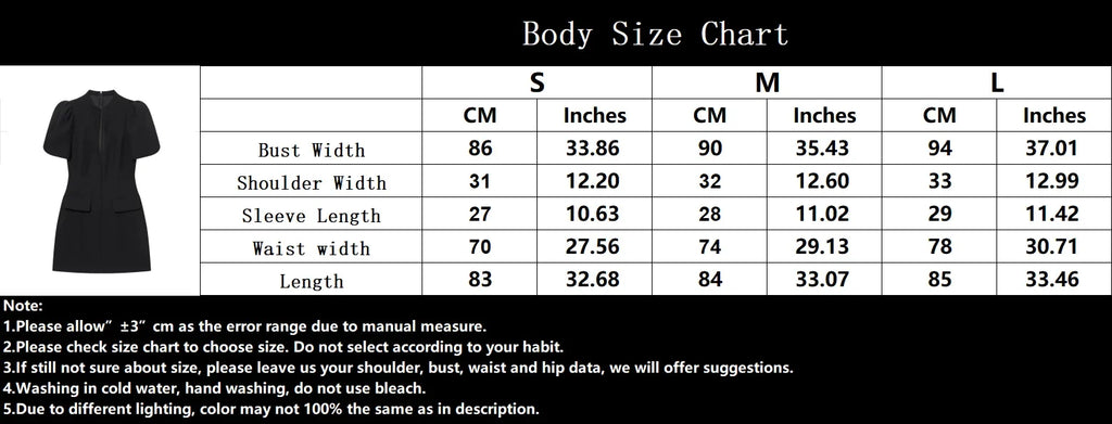Elegant Holiday Chic Women Mini Dress Black O-Neck Zipper Short Puff Sleeve Dress Fashion 2026 Spring Summer Party Dress