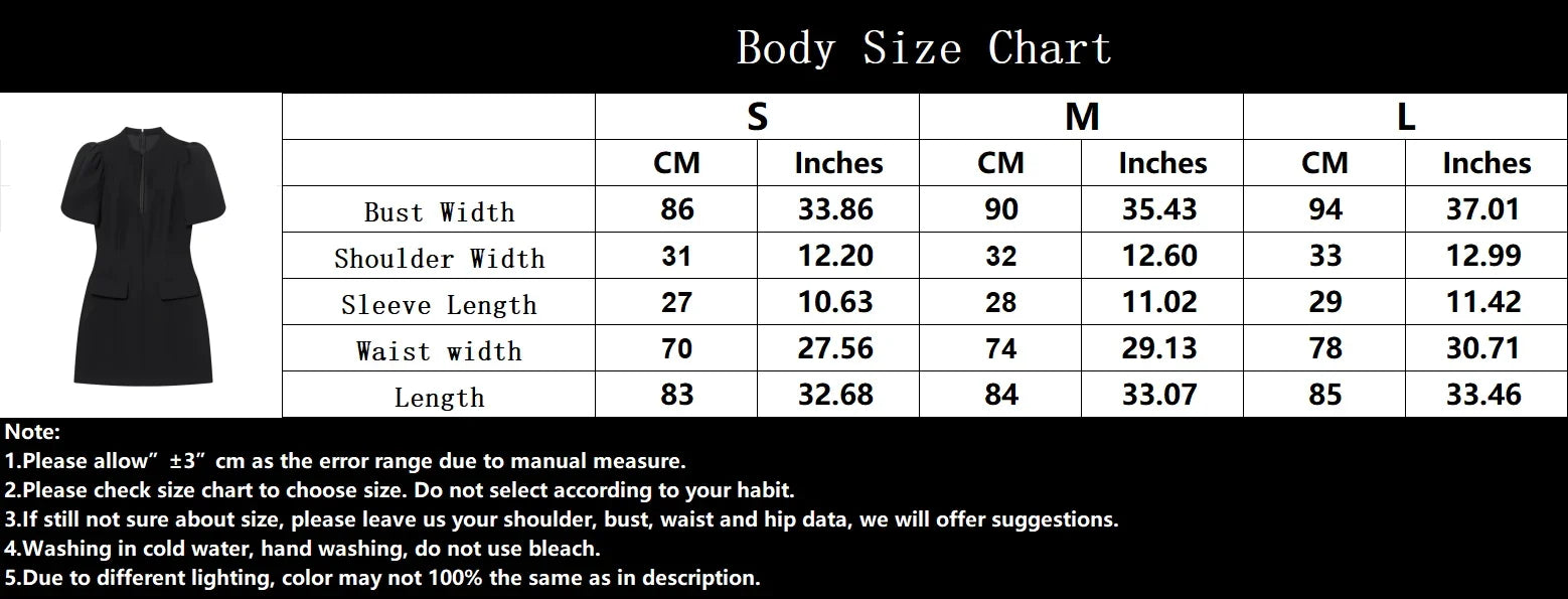 Elegant Holiday Chic Women Mini Dress Black O-Neck Zipper Short Puff Sleeve Dress Fashion 2026 Spring Summer Party Dress