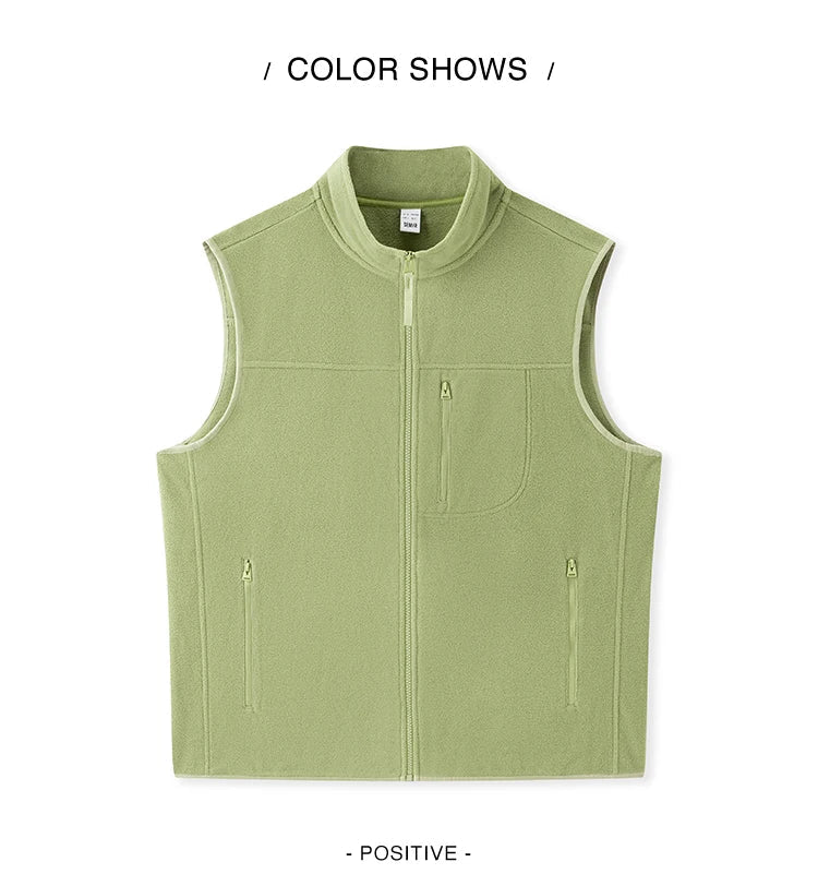 Vest Men Anti-Static Fleece Coat New Autumn 2024 Warm Collar Lining Solid Color Versatile Top