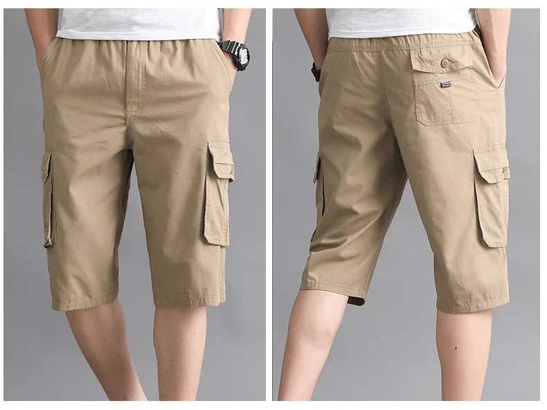 Mens Streetwear Casual Shorts Fashion Loose Straight Cargo Shorts Below Knee Cotton Joggers Shorts Man Cropped Pants