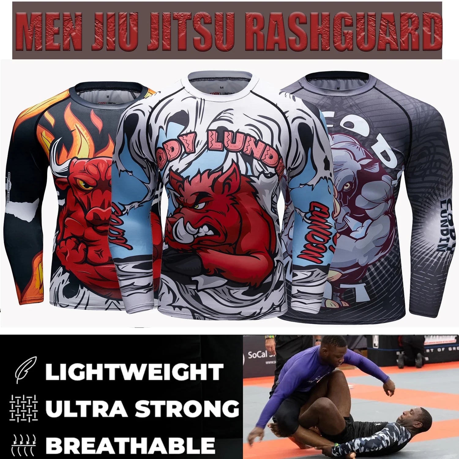 Men's Jiu Jitsu Kimono Rashguard MMA T-shirt Animal Print Compression Shirts Sport Tops Bjj Kickboxing Muay Thai Sport Boxing