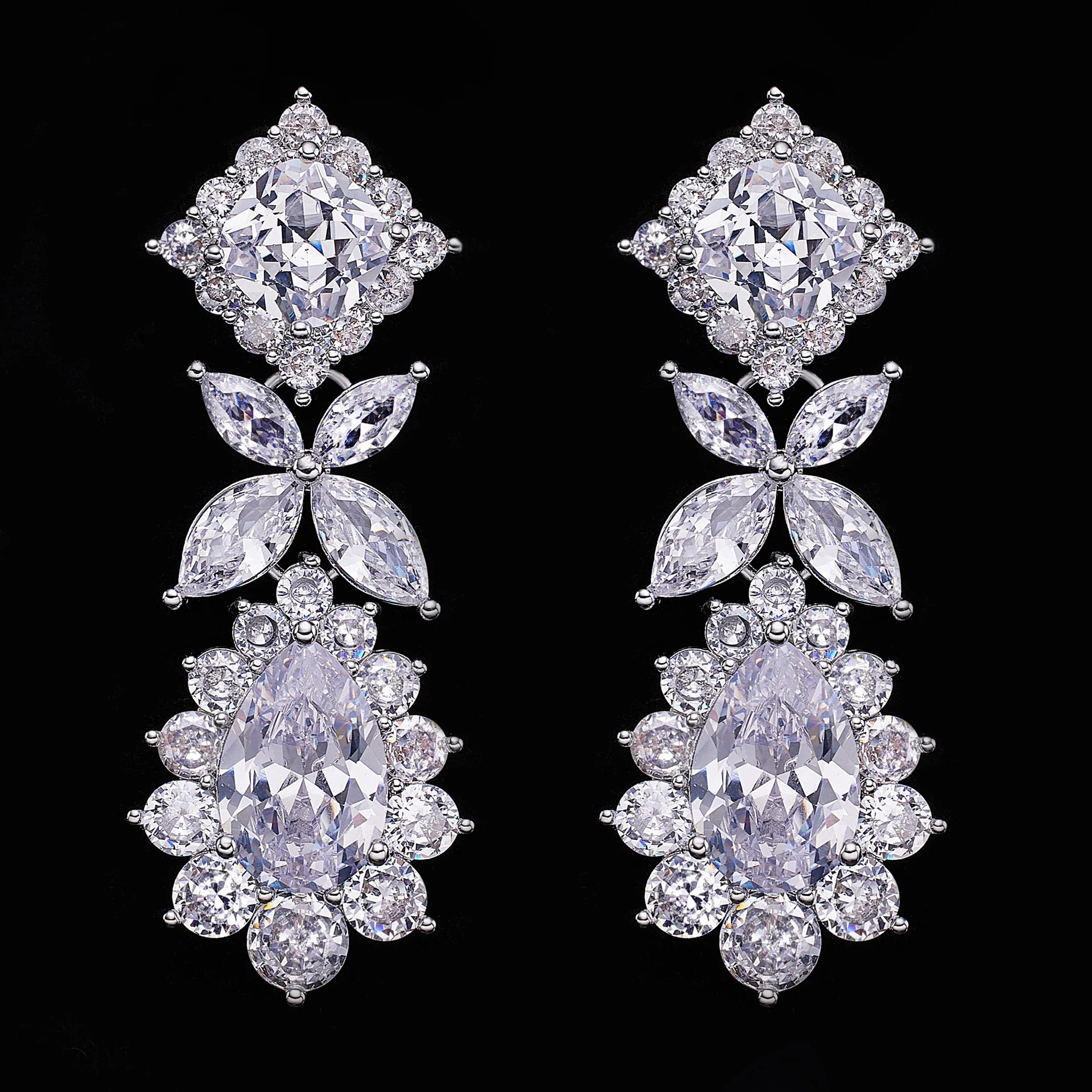2024 Top 4 Piece Set Dubai Cubic Zirconia Tassel Drop Big Bridal Necklace Bridal Party Luxury Jewelry Set