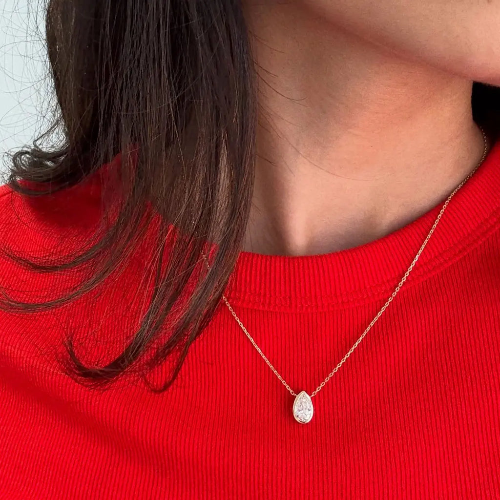 1-4ct Pear Cut Moissanite Necklaces for Women s925 Sterling Silver Chain Bezel Set Solitaire Gemstone Pendant Necklace