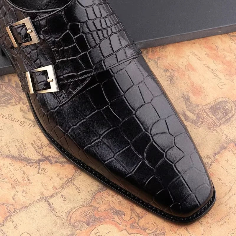 Men's Genuine Leather Dress Loafers Handmade Double Buckle Monk Slip-On Shoes for Party & Formal Wear Fashion& Men's Footwear