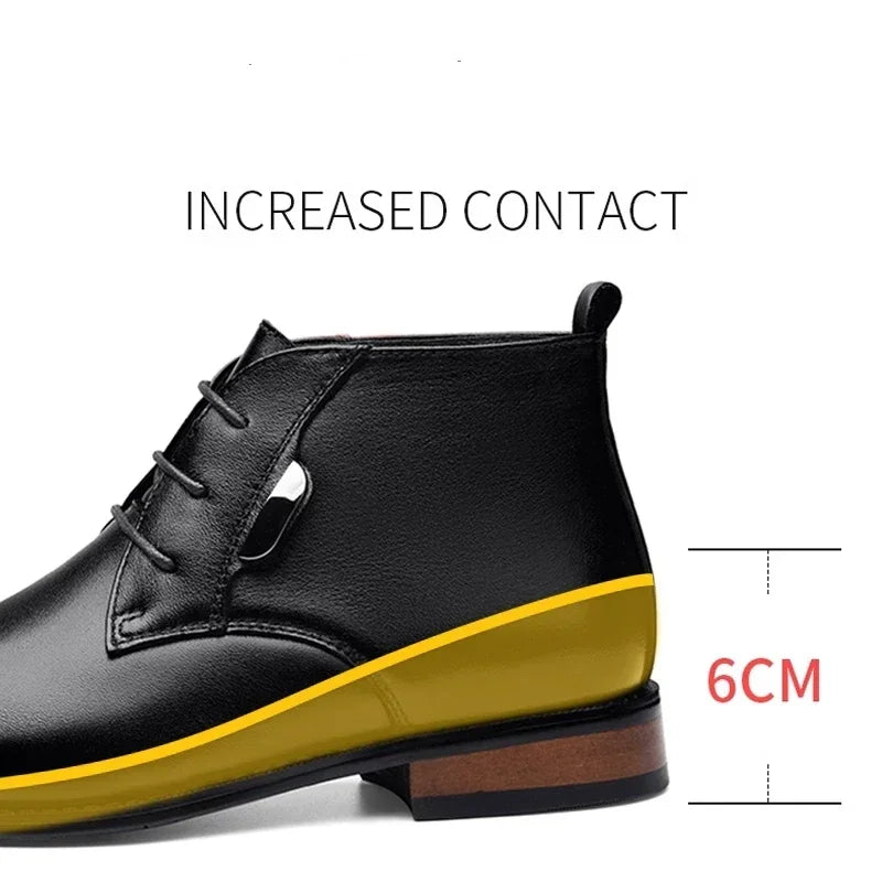 Men Flat/6CM Bussiness Elevator Shoes Genuine Leather Boots Autumn Winter Warm Ankle Boots for Men Botas Hombre Plus Size 37-47