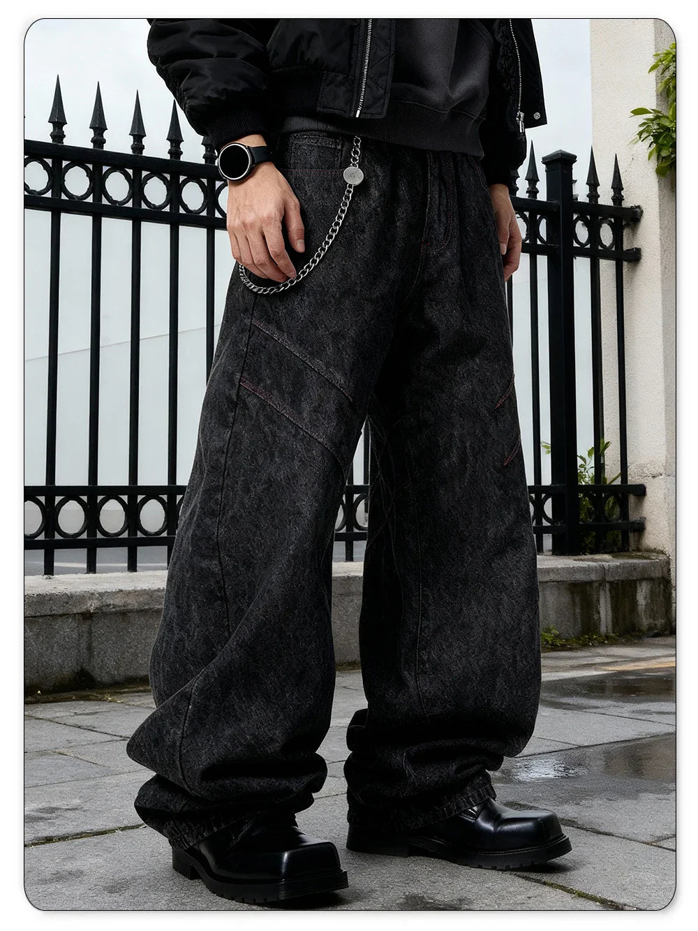 Four Seasons American Retro Men's Black Baggy Wide Leg Jeans Basic Style Business Casual Loose Denim Pants Unisex Street Jeans