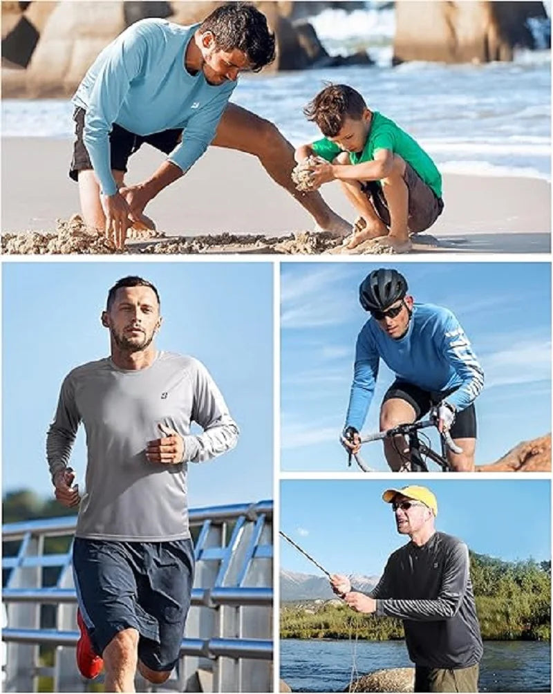 Mens UPF 50+ UV Sun Protection Shirts Outdoor Long Sleeve SPF Rash Guard for Fishing Hiking Swimming Running Compression Shirt