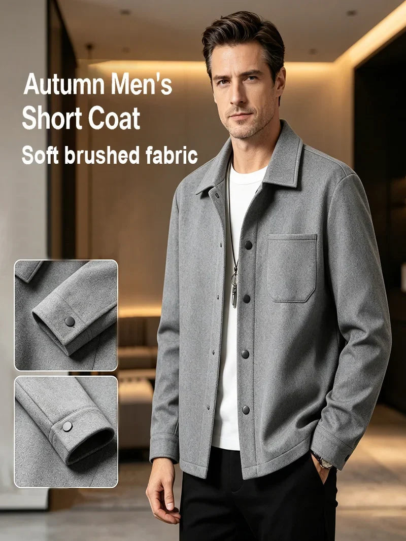 Men's Polyester Brushed Jacket, Lapel Button/Zipper Coat with Pocket, Comfortable Casual Autumn Winter Office Business Wear