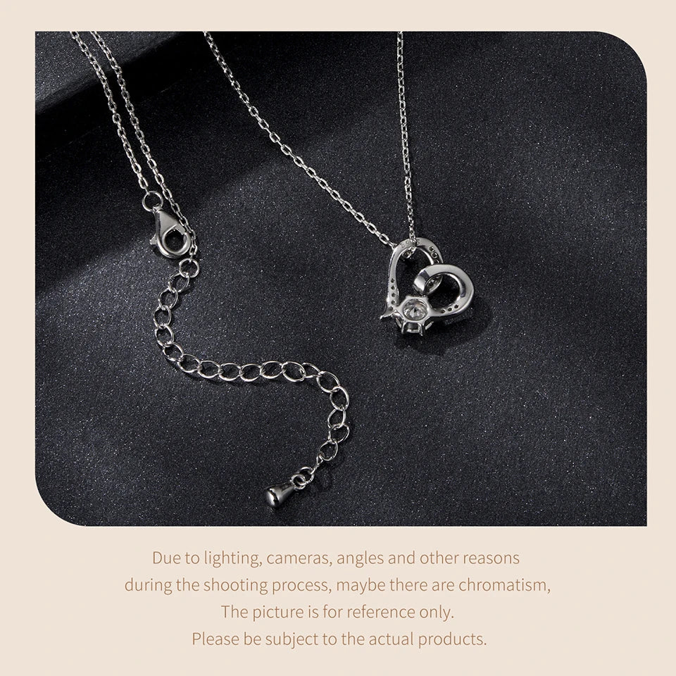 Heart Necklaces for Women, Forever Love Moissanite 925 Sterling Silver Minimalist Heart Pendant Necklace Engagement Jewel