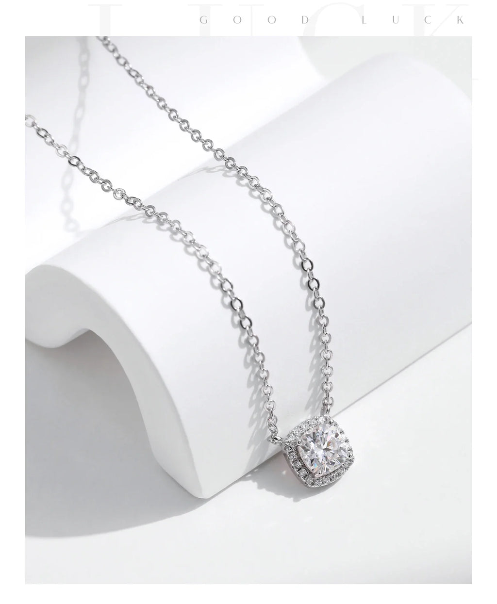 1 Carat Square Cushion Cut Halo Moissanite Pendant Necklace For Women 925 Sterling Silver Dazzling Wedding Bridal Jewelry