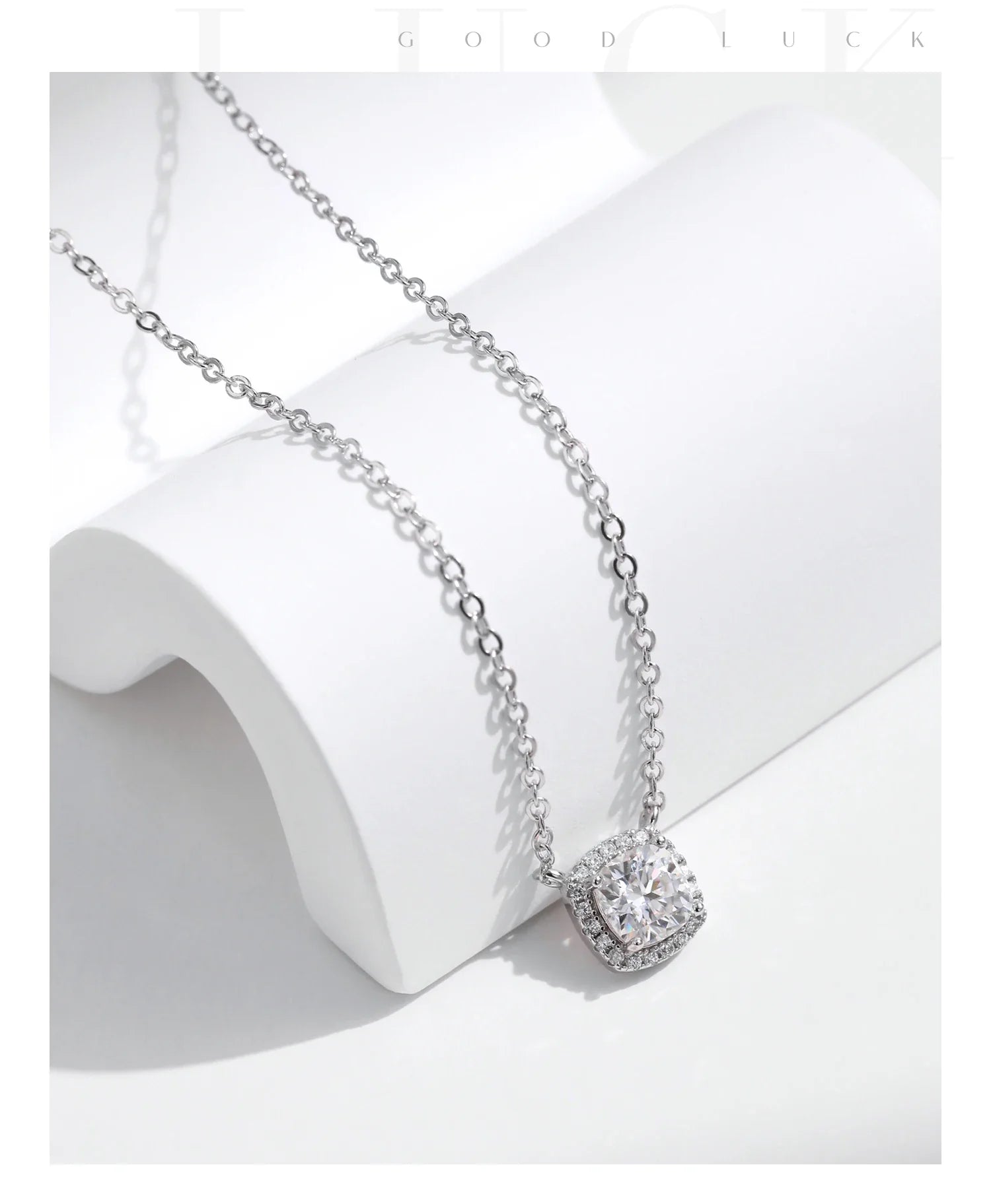 1 Carat Square Cushion Cut Halo Moissanite Pendant Necklace For Women 925 Sterling Silver Dazzling Wedding Bridal Jewelry