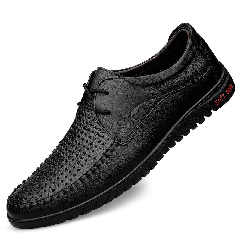 Italian Brand Men's Genuine Leather Casual Shoes Handmade Soles Loafers Lace Up Breathable That's Oxford Shoes for Summer