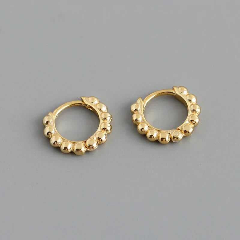 925 Sterling Silver Simple Fashion Glossy Beads Gold Huggies Hoop Earrings for Women Gothic Piercing Jewelry Accessories
