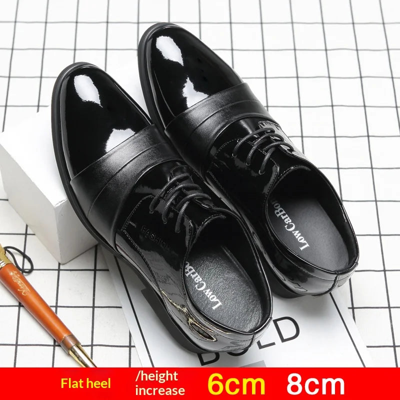 6cm/8cm Height Increasing Mens Formal Dress Shoes Cow Leather Elevator Shoes Business Office Oxfords Wedding Party Social Shoes
