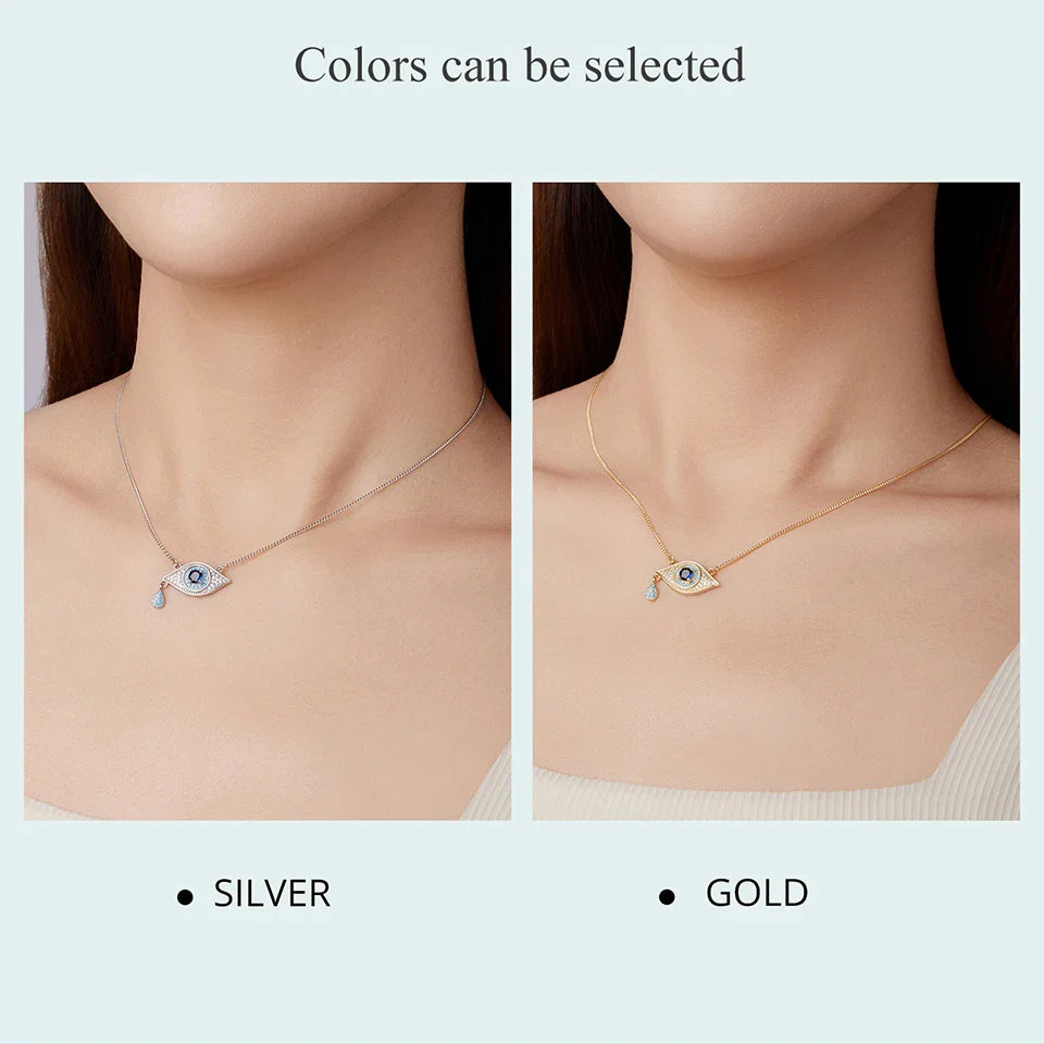 925 Sterling Silver Blue Devil's Eye Necklace Teardrop Bead Pendant Necklace for Women Lucky Guard Jewelry Gift