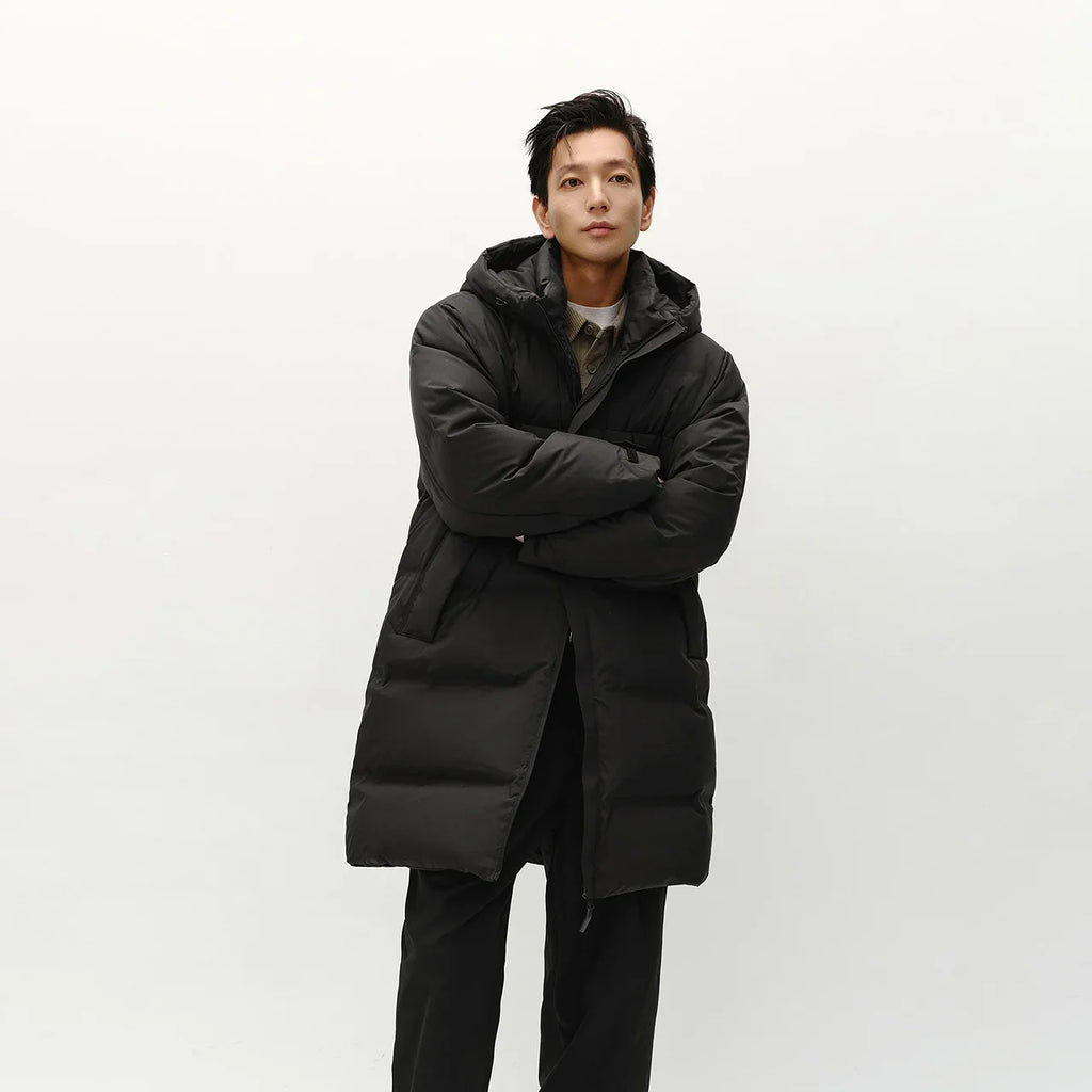 Down Jacket Men Long Hooded Loose Simple Versatile 2026 Winter Man Clothes Winter Outerwear