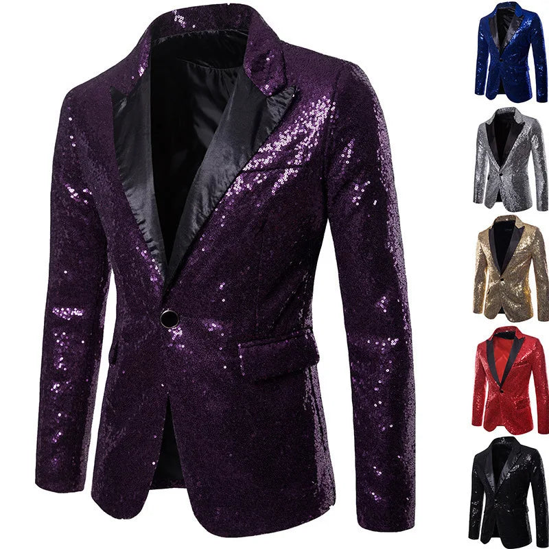 High End Men's Gold Sequin Suit European and American Hosting Performance Dress Korean Version Slim Fit Studio Suit Jacket