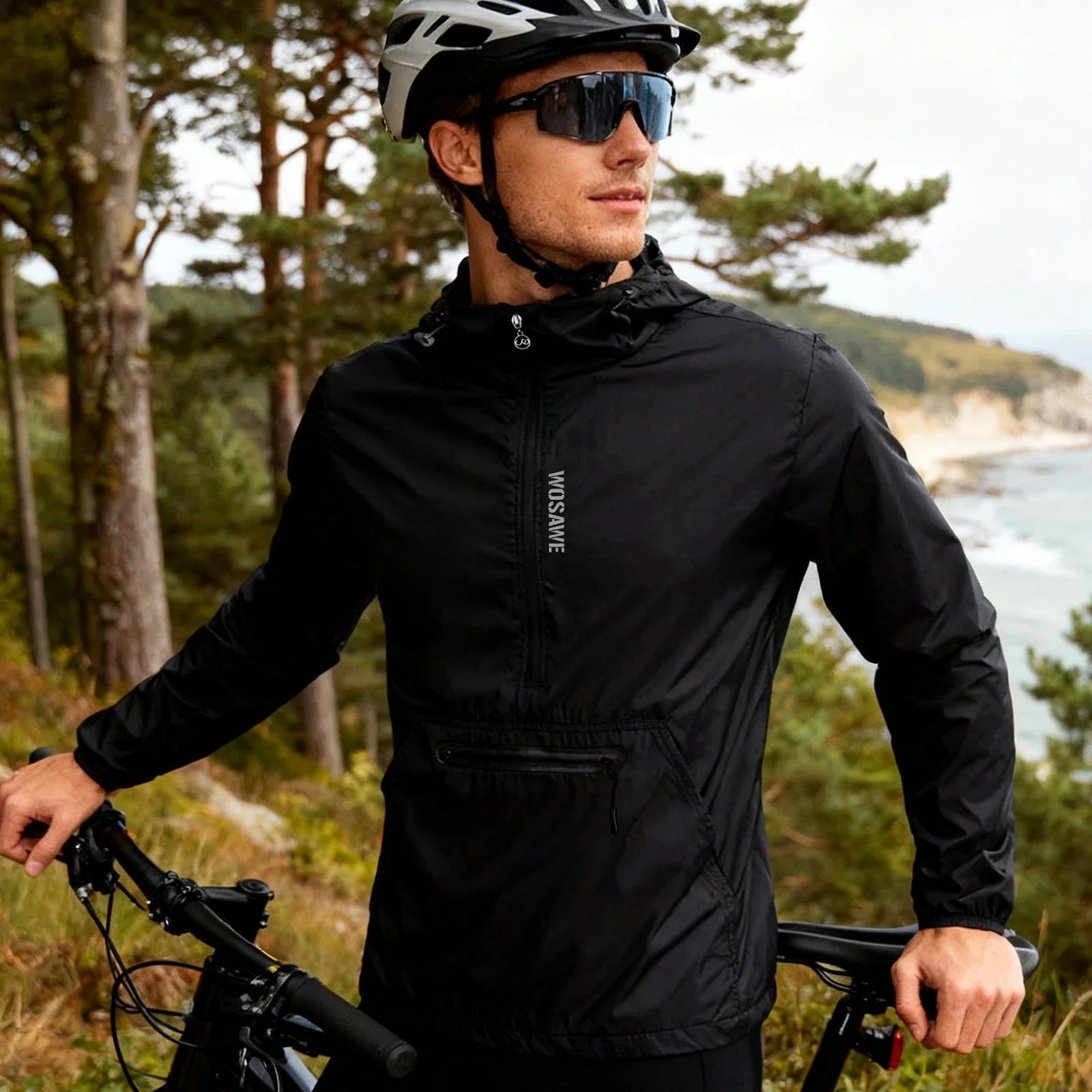 Men's Cycling Jacket Windbreaker Hooded Jacket Bike Wind Cutter Vest Windproof Short Winds Cycling Rainproof Jacket