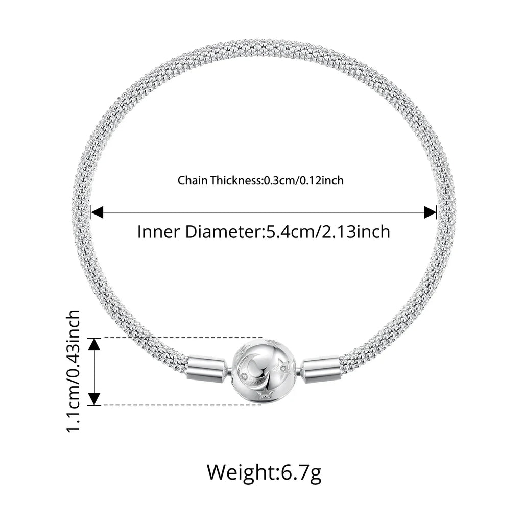 925 Sterling Silver Star and Moon Basic Bracelet Round Charm Bangle for Women Minimalist Eternal Love Gift Wrist Decor